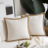 Rustic Linen Trim Decorative Cushion Cover