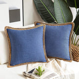 Rustic Linen Trim Decorative Cushion Cover