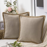 Rustic Linen Trim Decorative Cushion Cover