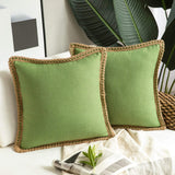 Rustic Linen Trim Decorative Cushion Cover