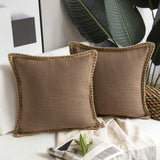 Rustic Linen Trim Decorative Cushion Cover