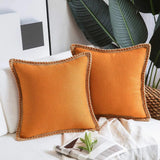 Rustic Linen Trim Decorative Cushion Cover