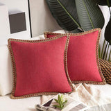 Rustic Linen Trim Decorative Cushion Cover