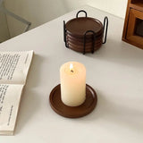Rustic Wooden Coasters Metal Holder | 6pcs Set