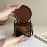 Rustic Wooden Coasters Metal Holder | 6pcs Set