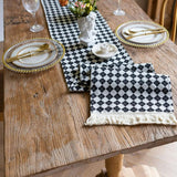 Tasseled Diamond Checkered Table Runner
