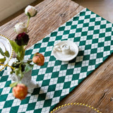 Tasseled Diamond Checkered Table Runner