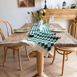 Tasseled Diamond Checkered Table Runner