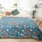 Vibrant Floral Garden Tassel Trim Blanket