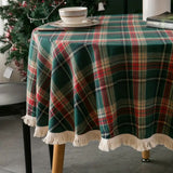 Vintage Holiday Plaid Round Tablecloth