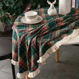 Vintage Holiday Plaid Round Tablecloth