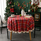 Vintage Holiday Plaid Round Tablecloth
