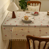Vintage Red Cherry Tassel Tablecloth