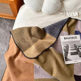 Warm Knit Colorblock Plaid Blanket