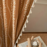 Wheat Pattern Beige Tassel Curtain