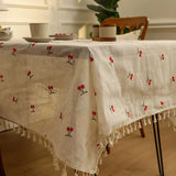 Vintage Red Cherry Tassel Tablecloth