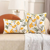 Yellow Bloom & Leaf Embroidery Cushion Cover