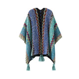 Zayla Tassel Striped Poncho Shawl