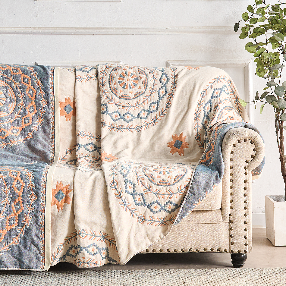 Couverture bohème florale rustique | Couverture florale 100 % coton