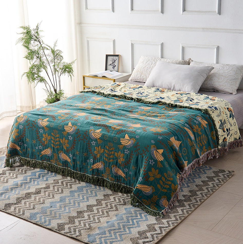 Couverture bohème florale rustique | Couverture florale 100 % coton