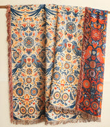 Jeté en coton motif floral oiseaux